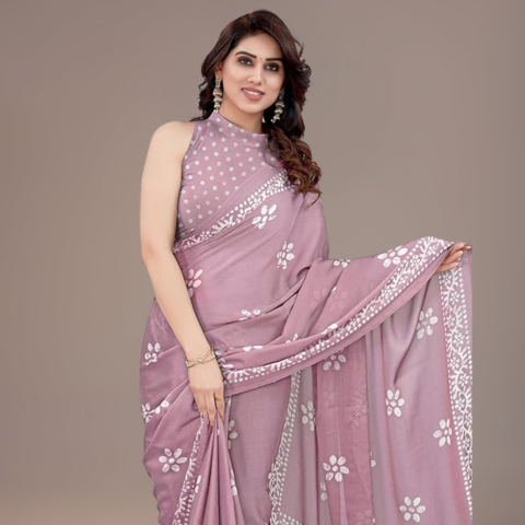 Women's Latest Chiffon Batik Printed Saree with Blouse Piece